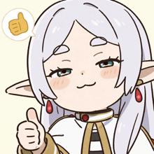 a drawing of a girl with long white hair giving a thumbs up