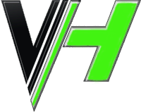 a black and green logo with the letter v on it