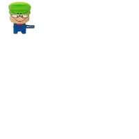 a cartoon character wearing overalls and a green hat