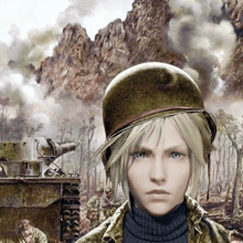 a painting of a woman wearing a helmet and a turtleneck