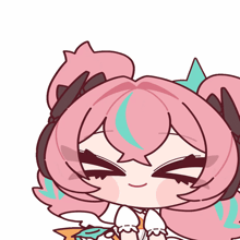 a cartoon drawing of a girl with pink hair and green highlights