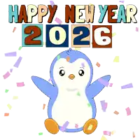 a penguin is surrounded by confetti and the words happy new year 2022