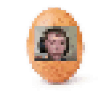 a pixelated image of a person 's face is on a fried egg