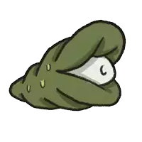 a cartoon drawing of a green leaf with a white object inside