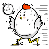 a cartoon drawing of a chicken running with a clock behind it