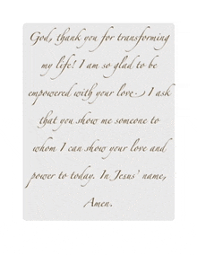 a prayer is written in cursive on a white background