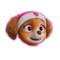 a cartoon dog wearing a pink and white headband with a paw patrol logo