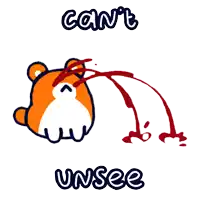 a cartoon of a bear with blood coming out of its nose with the words cant unsee below it