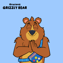 a cartoon character named grizzly bear with a blue waist bag