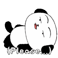 a panda bear is laying on its back with its eyes closed and says please .