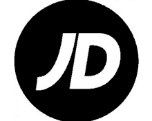 a black and white logo for jd in a circle .