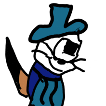 a drawing of a cat wearing a top hat holding a knife