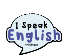 a blue speech bubble that says i speak english