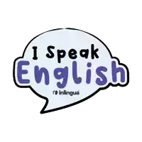 a blue speech bubble that says i speak english