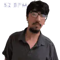 a pixelated image of a man wearing glasses with the words 62 bpm behind him