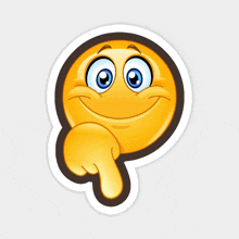 a sticker of a smiley face with a finger pointing down