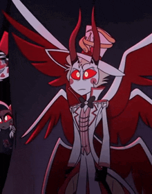 a cartoon character with horns and wings is wearing a hat