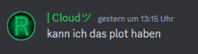 a green circle with the letter r in it and the words " kann ich das plot haben "