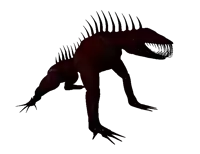 a 3d rendering of a red monster with spikes on its head