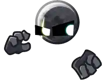 a cartoon drawing of a person with a helmet on their head
