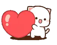 a cute cartoon cat is holding a large red heart .