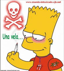 a cartoon of bart simpson with a skull and crossbones and the words una vela