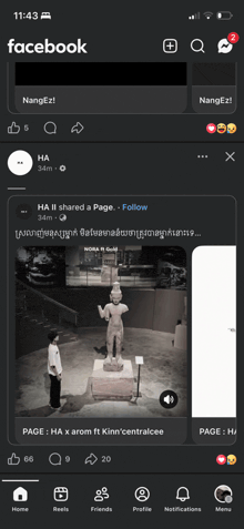 a screenshot of a facebook page with a picture of a statue