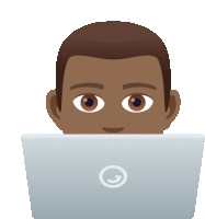 a man 's face is visible behind a laptop with a g on the screen