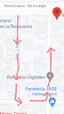 a map of ponciano arriaga with a red arrow pointing to recursos digitales