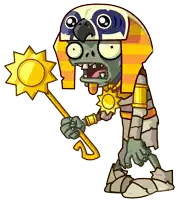 a cartoon drawing of a zombie wearing a hat and holding a sun