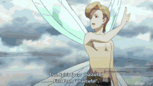 a shirtless anime character with wings is giving a thumbs up sign