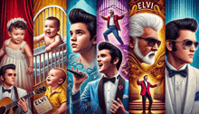 a collage of pictures of elvis presley shows him from a baby to an old man