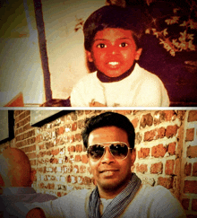 a picture of a young boy and a picture of a man wearing sunglasses