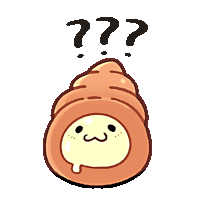 a cartoon drawing of a bread with a question mark above it