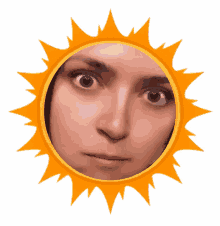 a woman 's face is surrounded by a yellow sun