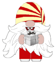 a cartoon drawing of a santa claus holding a gift box