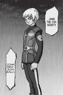 a black and white drawing of a person with the words " save the db society " on the bottom