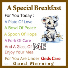 a special breakfast for you today a plate of love a bowl of peace a spoon of hope a fork of care