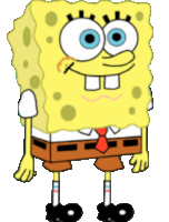 a cartoon character named spongebob wearing a tie and shorts