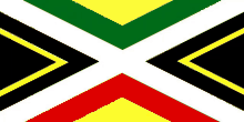 a flag with a cross in the middle and a red yellow and green triangle