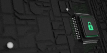 a computer chip with a padlock icon on it .