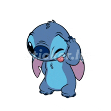 a sticker of stitch scratching his head and sticking out his tongue