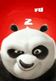 a panda bear on a red background with the number 2 on it