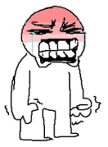 a cartoon of a man with a red face and teeth is crying with his mouth open .