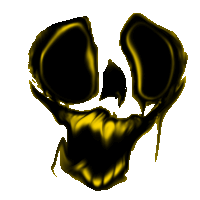 a drawing of a skull with a yellow mouth