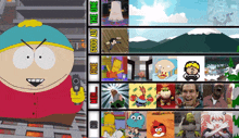 a south park character is holding a gun in front of a cartoon collage