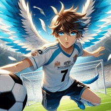 a boy with wings and the number 7 on his jersey