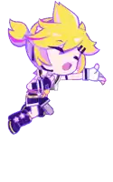 a cartoon drawing of a girl with yellow hair and black boots