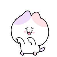 a cartoon drawing of a cat with a pink and purple stripe on its head