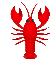 an illustration of a red lobster with black eyes on a white background